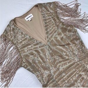 superdown Sequin Fringe Mini Dress in Gold and Cream